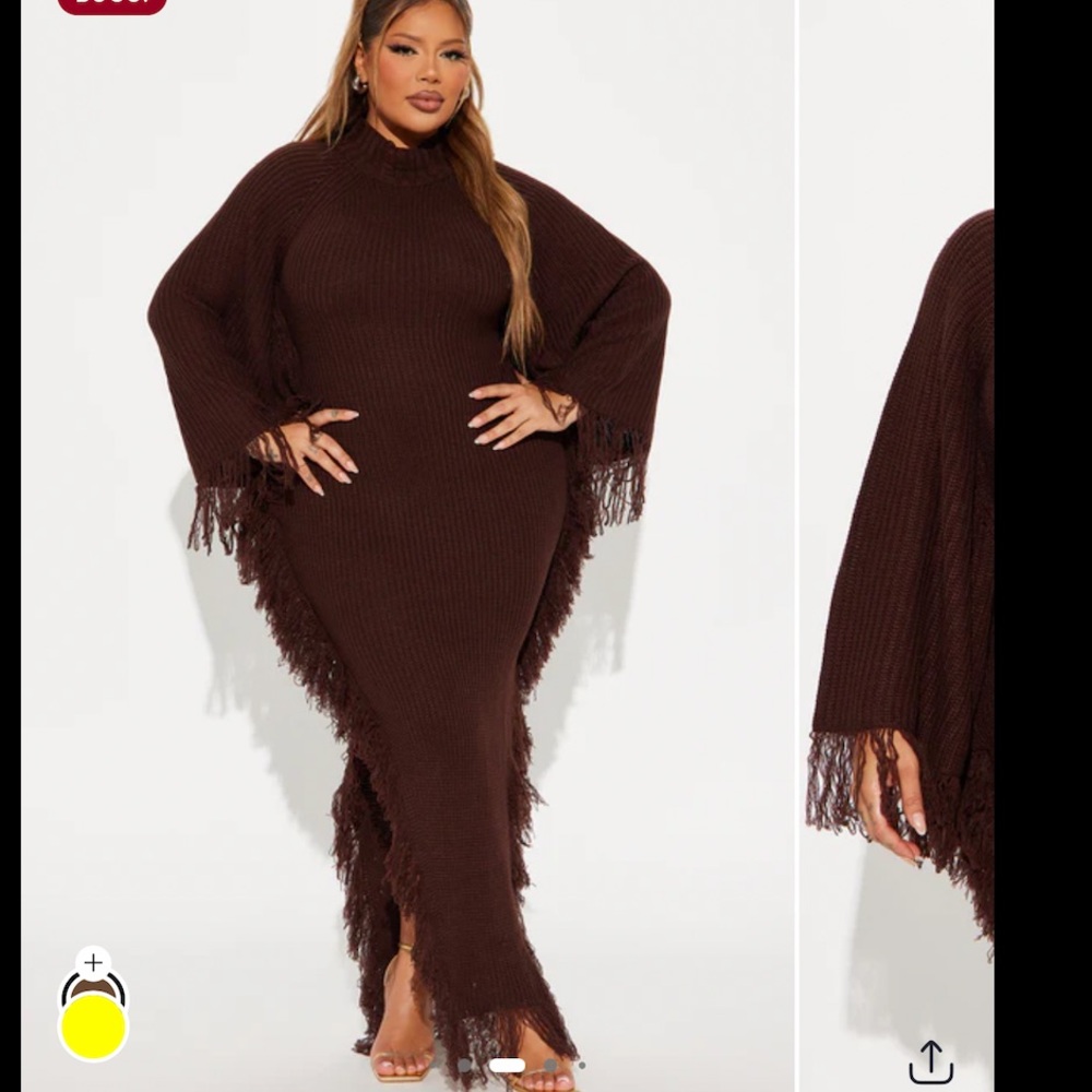 Brown Knit Fringe Maxi Dress